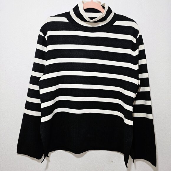 H&M Women’s Striped Turtleneck Sweater Black Ivory Fine Knit Size M - Picture 10 of 14